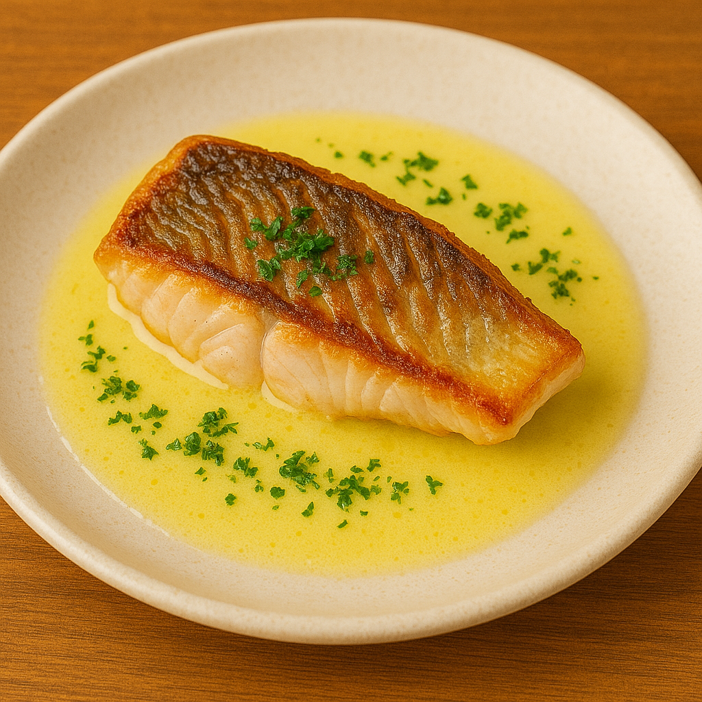 Pan-fried red sea bream with bell-sound butter sauce