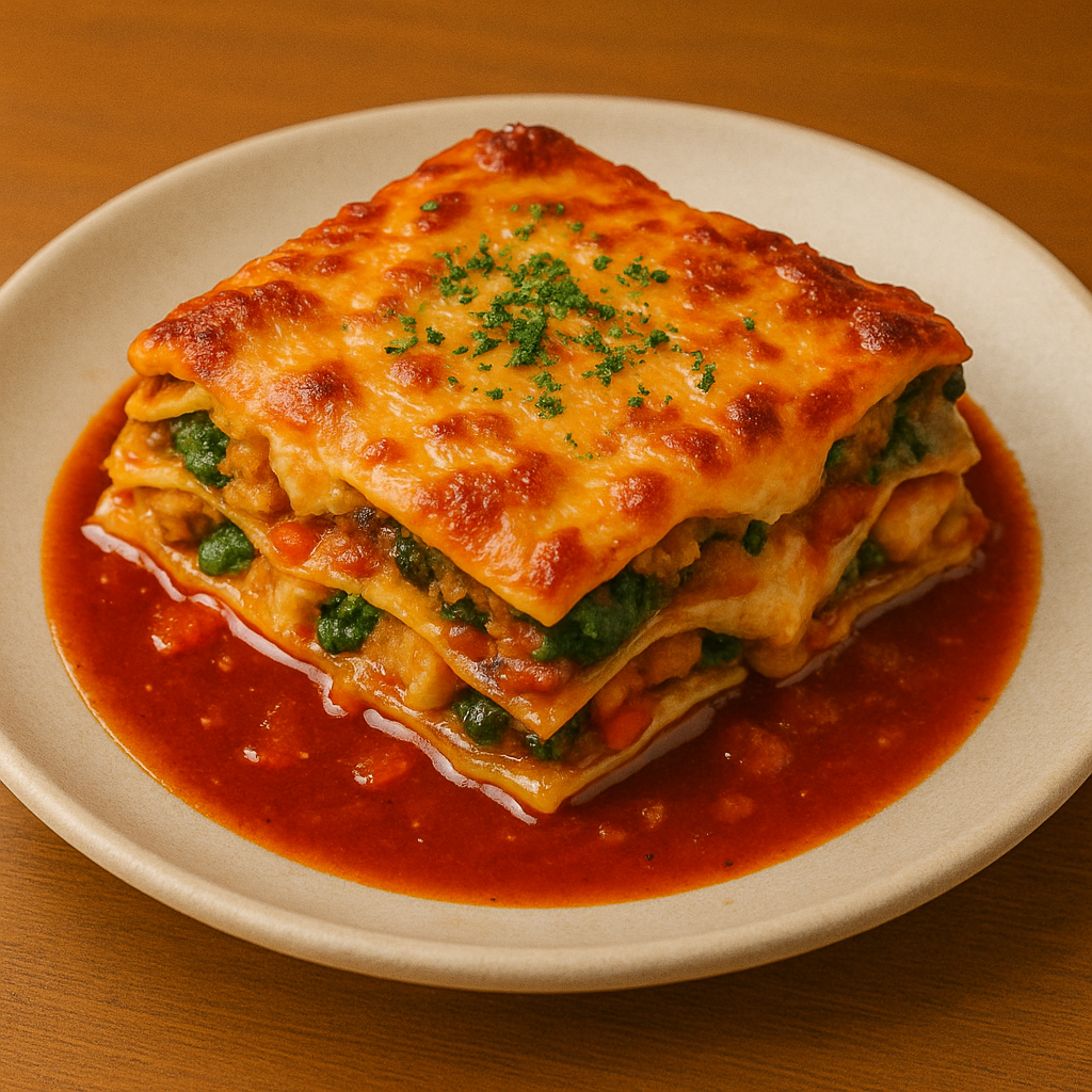 Lasagna with lots of vegetables and cheese