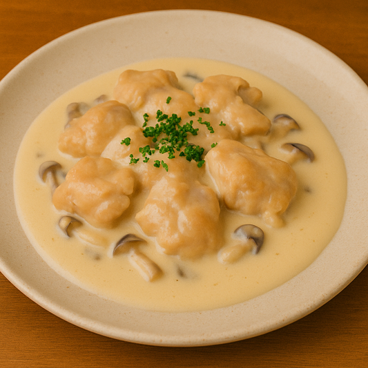 Chicken thigh stewed in cream with white wine flavor