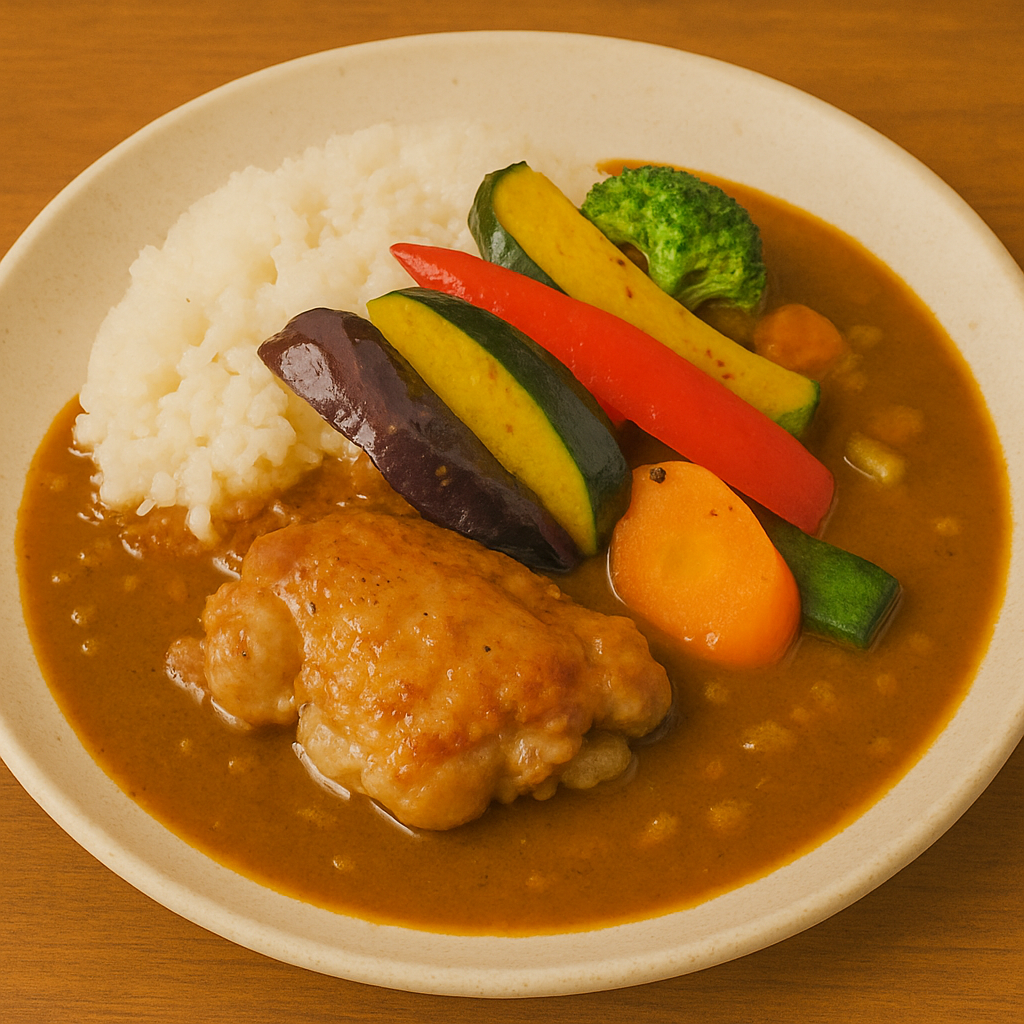 Seasonal vegetable and chicken curry (low spice)